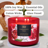 Pomegranate Noir Candle with Strawberry & Vanilla - Large 3 Wick Scented Candles for Home - Refreshing Summer Candles - 15.8 Oz Natural Soy Candles, Aromatherapy Relaxing Candle for Women & Men