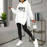 Casual 2-Piece Set Solid Color Leggings & Letter Print Hooded Sweatshirt