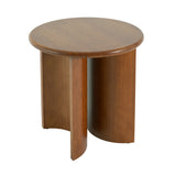 Walnut Finish Pine Wood Round Side Table with Unique Fan-Shaped Legs