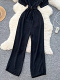 Button Front Wide Leg Jumpsuit
