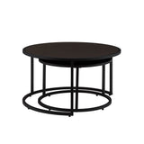Modern Faux Leather Nesting Coffee Table Set with Black Metal Base - Dark Brown