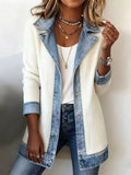 Full Size Denim Trim Ribbed Knit Jacket Plus Size