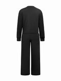Solid Color Long Sleeve Top & Wide Leg Pants Set