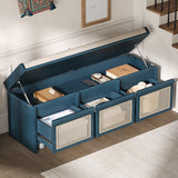 TREXM 48" Entryway Shoe Bench, Retro Style with Rattan Drawers
