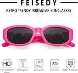 Retro Trendy Rectangle Sunglasses Women Men Vintage 90S Small Narrow Square Sunglasses B2322