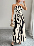 Abstract Print Halter Neck Maxi Dress