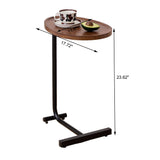 C-Shaped Side Table with Durable Metal & Wood - Dark Brown or White