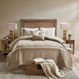 7 Piece Faux Suede Comforter Set Tan King