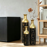 Decorative Metal Vases Set of 3, Leaf Pattern Floor Vases