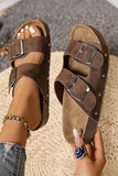 Medium Grey Retro Double Buckle PU Leather Faux Suede Platform Slippers