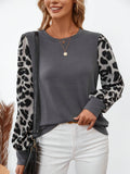 Fall  Winter New Arrival  Casual & Chic Leopard Print Long Sleeve Crew Neck Spliced T-Shirt Top