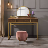 Walnut & Gold Finish Vanity Desk with Mirror & Jewelry Tray – Coleen