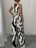 Abstract Print Sleeveless Wide Leg Jumpsuit