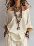 Off-Shoulder Loose Fit Top and Pants Two-Piece Set