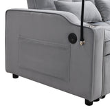 Modern Velvet Sleeper Loveseat with Pullout Bed and USB Ports - Light Gray