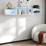 65.35" Wall Mounted Floating TV Stand with LED Lighting and Charging Station - White