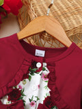 Frill Floral Round Neck Flounce Sleeve Dress