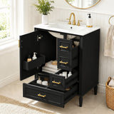 24" Modern Bathroom Vanity with Ceramic Sink, Soft-Close Door, 3 Drawers