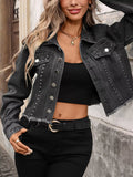 Studded Raw Hem Denim Jacket