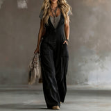 Sleeveless Loose Wide-Leg Jumpsuit with Two Pockets | 4 Colors