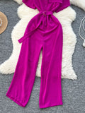 Button Front Wide Leg Jumpsuit