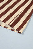 Brown Stripe V Neck Half Sleeve Casual Blouse