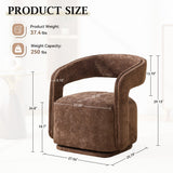 Chenille Fabric Swivel Accent Armchair, Brown Barrel Chair With Curved Backrest