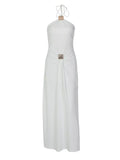 Backless Ruched Halter Neck Maxi Dress