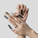 GGDDSHA Nails Handmade Press On Nails Long PinkDesign By Nail Technician, Handmade Painted Nail ArtReusable Stick On Nails In S,M,L 3Sizes,Eclipse Elegance