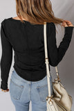 Black Exposed Seam Ribbed Long Sleeve Top