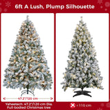 Yaheetech 6ft Snow Flocked Pre-lit Christmas Tree with 250 Warm White Lights, 820 Lush Branch Tips & Quick-Assembly Hinged Design, Full Artificial Xmas Tree for Winter Holiday Décor, Green & White