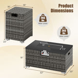 2-Piece Outdoor Rattan Fire Table Set 32 Inch Rectangle Gas Firepit with Tank Cover