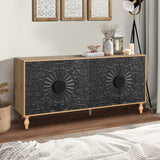 Black Carved Door TV Stand with Adjustable Shelves - Black & Natural