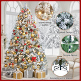 Yaheetech 6ft Snow Flocked Pre-lit Christmas Tree with 250 Warm White Lights, 820 Lush Branch Tips & Quick-Assembly Hinged Design, Full Artificial Xmas Tree for Winter Holiday Décor, Green & White