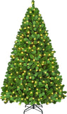 Yaheetech 6ft Snow Flocked Pre-lit Christmas Tree with 250 Warm White Lights, 820 Lush Branch Tips & Quick-Assembly Hinged Design, Full Artificial Xmas Tree for Winter Holiday Décor, Green & White