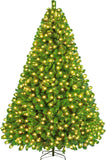 Yaheetech 6ft Snow Flocked Pre-lit Christmas Tree with 250 Warm White Lights, 820 Lush Branch Tips & Quick-Assembly Hinged Design, Full Artificial Xmas Tree for Winter Holiday Décor, Green & White