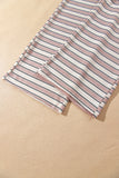 Khaki Stripe Contrast Trim Long Sleeve Top Elastic Waist Pants Set