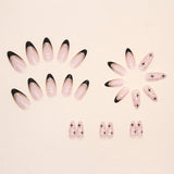 Sweet cool black French flash gold powder almond nails European and American fake nails removable nail pieces