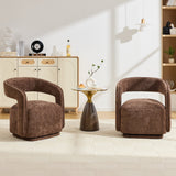 Chenille Fabric Swivel Accent Armchair, Brown Barrel Chair With Curved Backrest