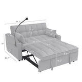 Modern Velvet Sleeper Loveseat with Pullout Bed and USB Ports - Light Gray