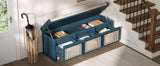 TREXM 48" Entryway Shoe Bench, Retro Style with Rattan Drawers