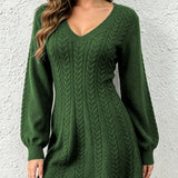 Women's V-Neck Cable-Knit Pullover Dress