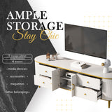 Modern TV Stand For TVs Up To 80", Entertainment Center With 4 Drawers And 1 Cabinet, Wood TV Console Table With And Handles For Living Room - White