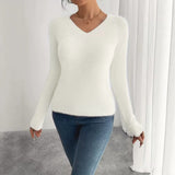 V-neck Solid-color Knitted Warm Plush Sweater