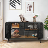 Modern Spacious Cat House with Fir Wood and Iron Frame - Black & Brown