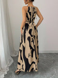 Abstract Print Halter Neck Maxi Dress