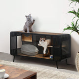 Modern Spacious Cat House with Fir Wood and Iron Frame - Black & Brown