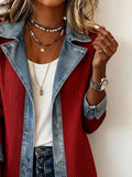 Full Size Denim Trim Ribbed Knit Jacket Plus Size