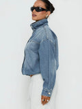 Loose Washed Denim Cross-BorderRetro Stand-Collar Jacket