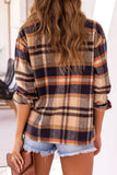 Autumn Long Sleeve Large Pocket Loose Women Plaid Shacket Mid Length Coat